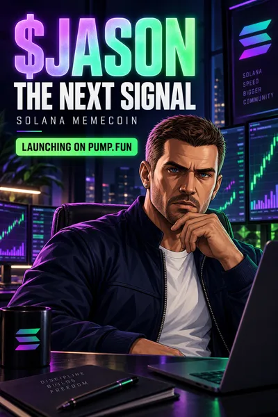 The $JASON trading-room campaign illustration. Charts are fictional.